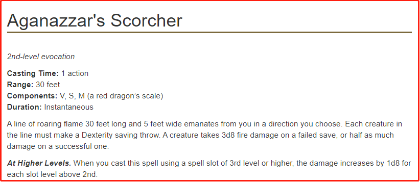 Aganazzar's Scorcher 5e spell