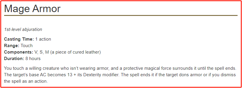 mage armor 5e spell